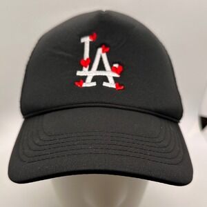 LA Dodgers Black Trucker Hat Red Heart‎ Embroidery Baseball Cap Casual Modern
